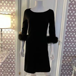 Sofia Cashmere Luxury 100% Cashmere Black dress Size XS with fox fur trim